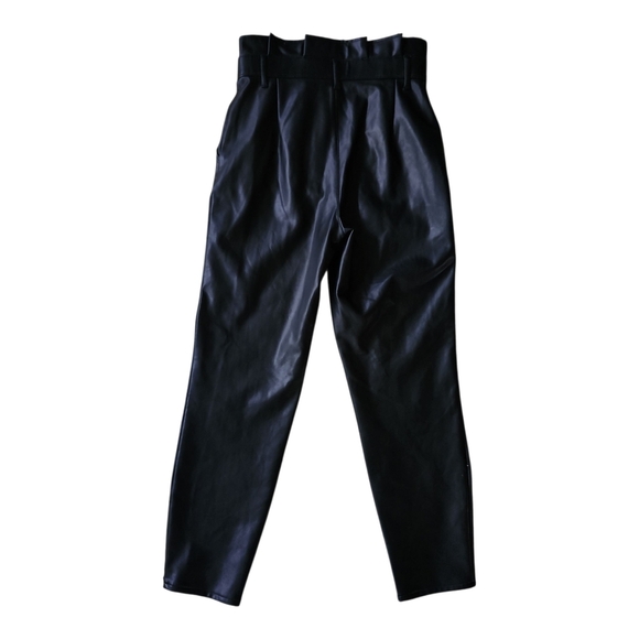 Abercrombie & Fitch Black Faux Leather Paperbag Waist Pants Size Small - Picture 2 of 7
